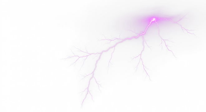 purple lightning bolt strike png, thunderstorm or light effect isolated on transparent cut out background