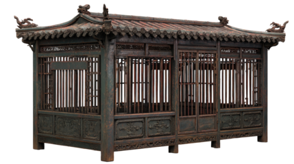 Antique wooden pavilion with intricate latticework
