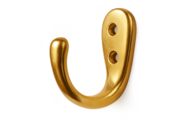 Golden metal coat hook isolated on transparent background