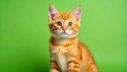 Cute ginger kitten against green