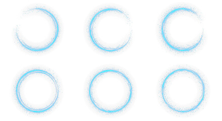 Collection of Blue light circle with sparkles, vector magic glow 3d effect. Realistic blue shiny ring or swirl, round frame of flare trail with glitter dust isolated on transparent background