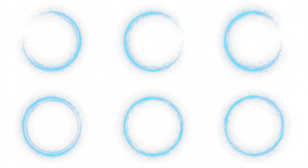 Collection of Blue light circle with sparkles, vector magic glow 3d effect. Realistic blue shiny ring or swirl, round frame of flare trail with glitter dust isolated on transparent background