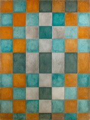 Fototapeta premium Colorful Geometric Pattern With Squares of Orange, Teal, Gray, and White Creating a Vibrant Visual Effect in a Modern Art Style