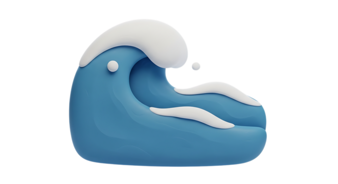 Stylized blue wave icon with white foam and splash