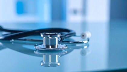 Medical Stethoscope on Glass Surface.