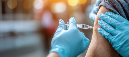 African American man receiving vaccination in a healthcare setting, with medical professional administering shot, showcasing importance of immunization and health awareness