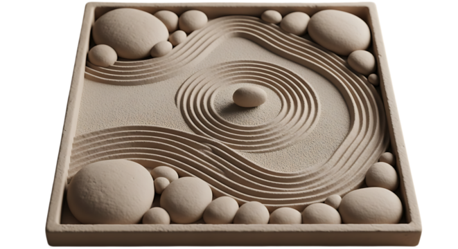 Zen garden miniature meditation sand arrangement relaxation stones - Powered by Adobe