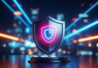 Futuristic neon shield symbolizing digital security and protection