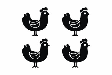 set of Chicken farm animal icon silhouette illustration isolated on white background