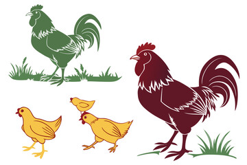 set of Chicken farm animal silhouette illustration isolated on white background