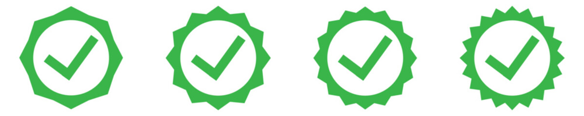 Verified badges. Verified badge profile set Verify badge. Valid. Social media account verification icon. check mark icon. Set of verified badge. Green Verified badge icon set EPS10