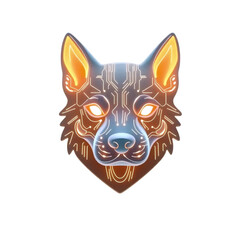 Fototapeta premium orange and brown dog head illustration with glowing yellow eyes and fantasy futuristic design
