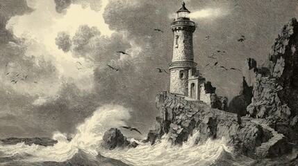 A Lighthouse Stands Firm Against a Stormy Sea