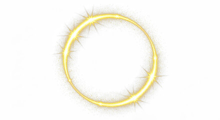 Gold light circle with sparkles, vector magic glow 3d effect. Realistic golden shiny ring or swirl, round frame of flare trail with glitter dust cut out PNG transparent background 