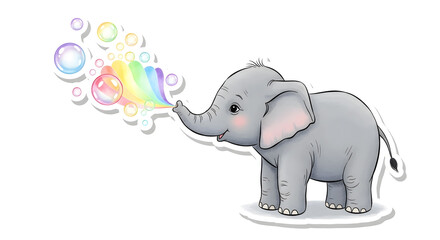 Vector Elephant's Colorful Flight A Whimsical Illustration of Bubbles Flying with an Animated Elephant