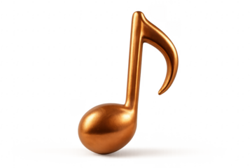 Golden eighth note representing music and melody on transparent background