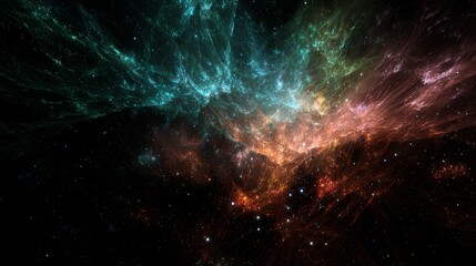 Abstract neon fractal wallpaper with glowing cosmic shapes, futuristic galaxy background featuring vibrant colorful energy waves, digital art inspired by outer space, modern sci-fi aesthetic pattern f