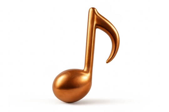 Golden eighth note representing music and melody on transparent background