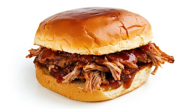 Pulled pork sandwich on white background