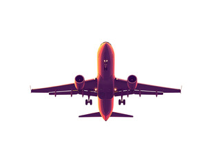 Airplane Ascending with Sunset Sky, Angled Perspective, isolated on transparent background png