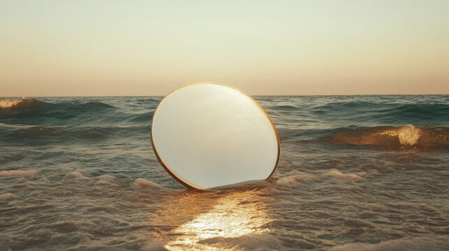 Mirror reflection in ocean waves at sunset