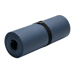 Blue closed cell foam sleeping pad rolled up with strap for outdoor adventures transparent background