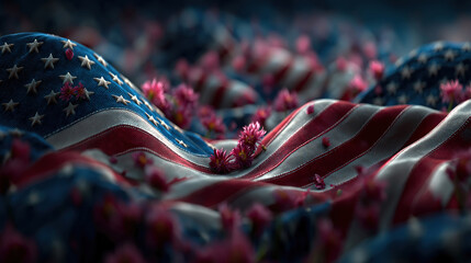Memorial Day Theme Featuring Classic Worn American Flags Creating Patriotic Vintage Scene