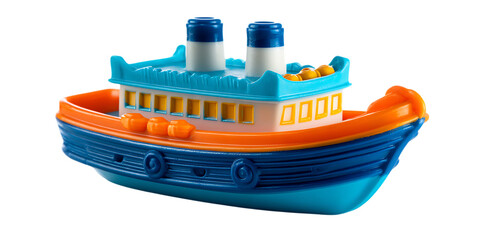 Colorful plastic toy boat isolated on black background