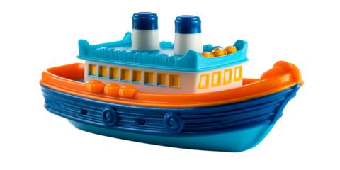 Colorful plastic toy boat isolated on black background