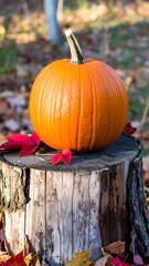 Autumn pumpkin on a stump