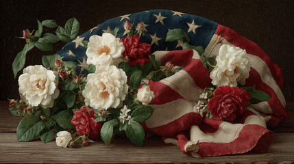 Memorial Day Fourth Of July Flag Day Veterans And Independence Day Scene With Classic US Flag