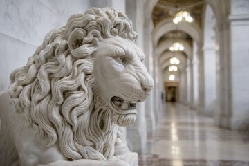 Obraz premium Lion statue in the library of congress, washington dc, usa, showcasing its architectural beauty and historical significance