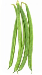 Yardlong Beans on Isolated White Background – Extra-Long Green Pods with Smooth Skin and Natural Macro Detail