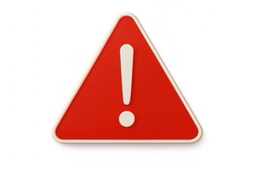 Red Triangle Warning Sign with Exclamation Mark on Transparent Background