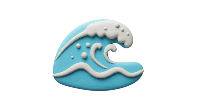 Stylized blue wave icon with white foamy crest and bubbles
