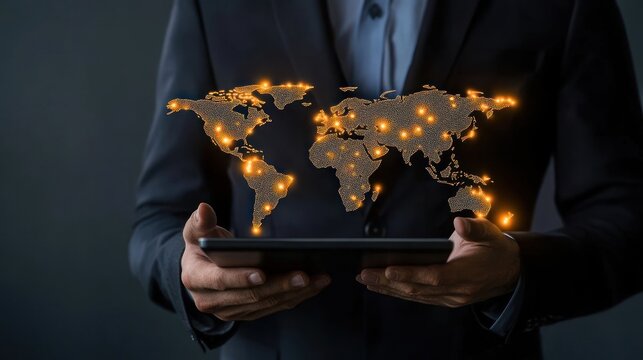 Global business network technology world map