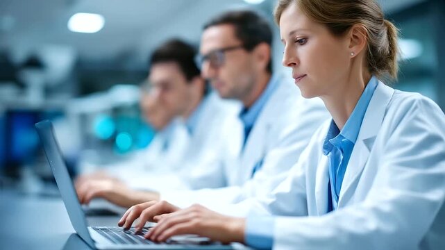 Healthtech team developing telemedicine platform with virtual patient consultation interfaces medical professionals testing AI diagnostic systems and remote monitoring technology