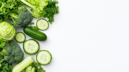 Fresh green vegetables on white background
