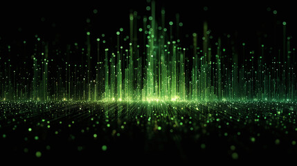 Fototapeta premium modern digital sound wave visualization in green tones representing audio frequencies data analysis vibrant dynamic bars and dots technology music visualization concept