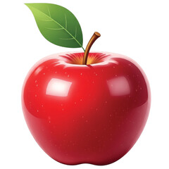 Shiny Red Apple With Green Leaf And Stem On White Keywords: apple, red, fruit, food, healthy