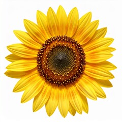 Fototapeta premium Bright yellow sunflower isolated on white background with detailed petals and natural center texture