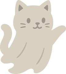 a cartoon ghost cat with a neutral happy expression, waving its paw in a friendly gesture.