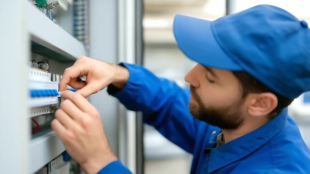 Smart building systems technicians installing IoT sensors and automated controls programming HVAC optimization and energy management systems with predictive maintenance