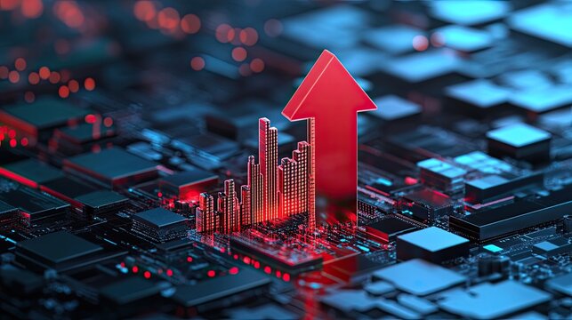 Technology growth and innovation concept with upward arrow