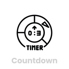 Countdown timer line icon isolated on white background time management and urgency concept, perfect for sports, cooking, and project management designs