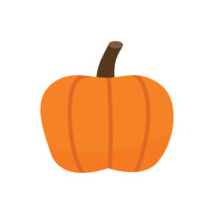 A cartoon pumpkin with a brown stem isolated on white background