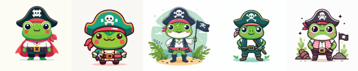 cute frog vector in pirate costume