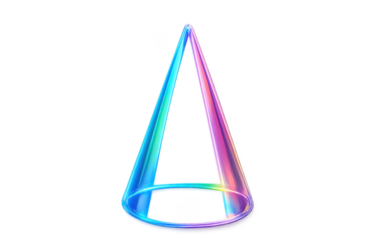 Iridescent holographic empty cone with transparent background - Powered by Adobe