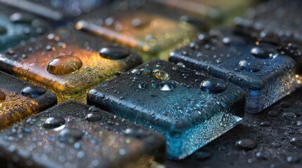 Frosted Glass Tiles with Water Droplets ultra quality image of realstick soft lighting 8k resolution realstick