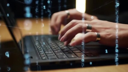 Close-up of hands typing on laptop keyboard. - Powered by Adobe